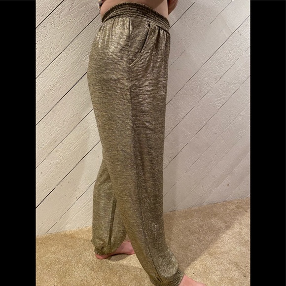 NWT ANTHROPOLOGIE WOMEN'S SIZE M JOGGERS GOLD ELASTIC WAISTBAND PARTY PANTS ! - Picture 5 of 13